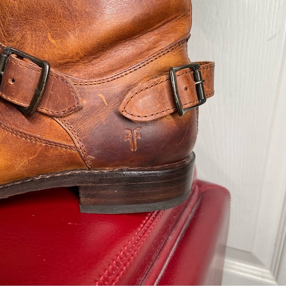 { Frye Moto Boot} Veronica Brown Leather Boots 10 - Picture 6 of 16